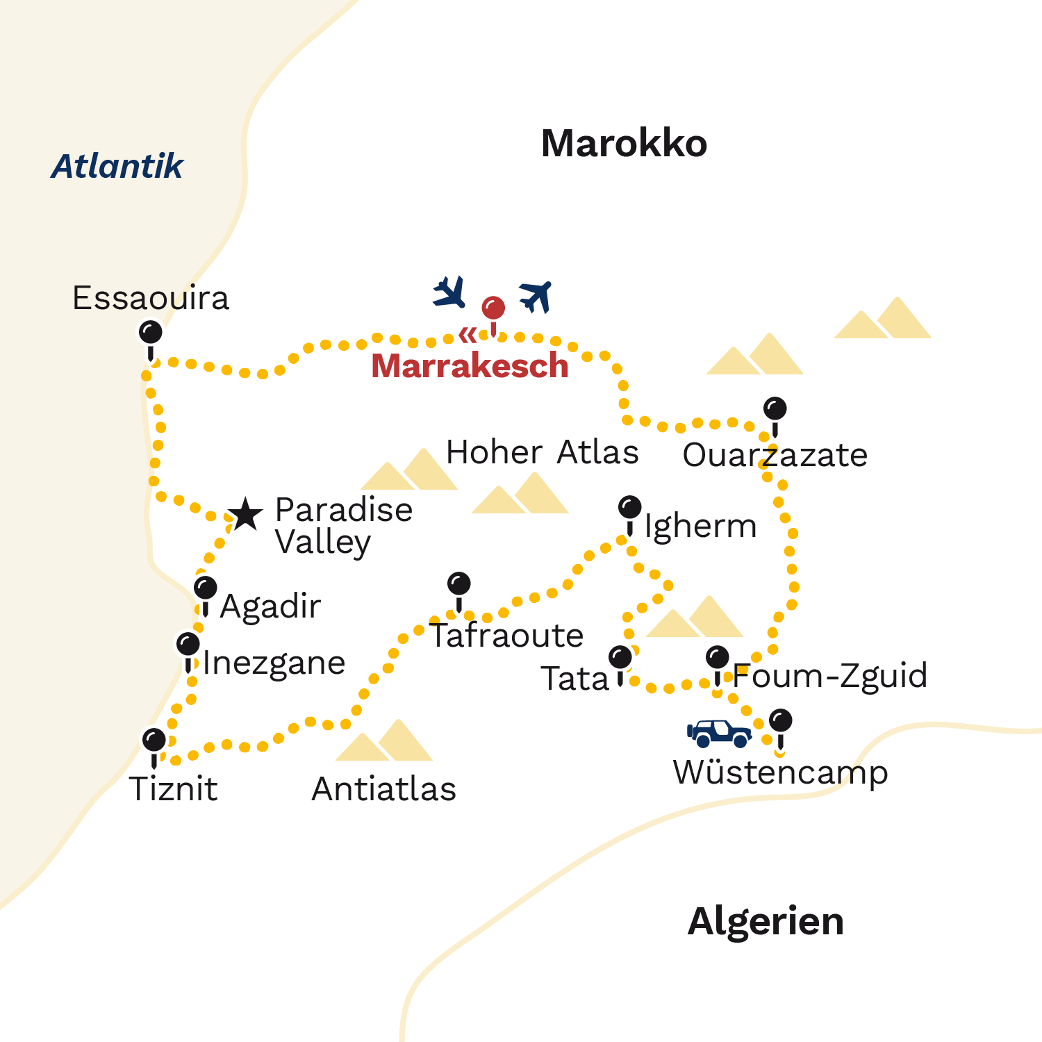 Silvestertour-Marokko-Landkarte-mit-der-Reiseroute